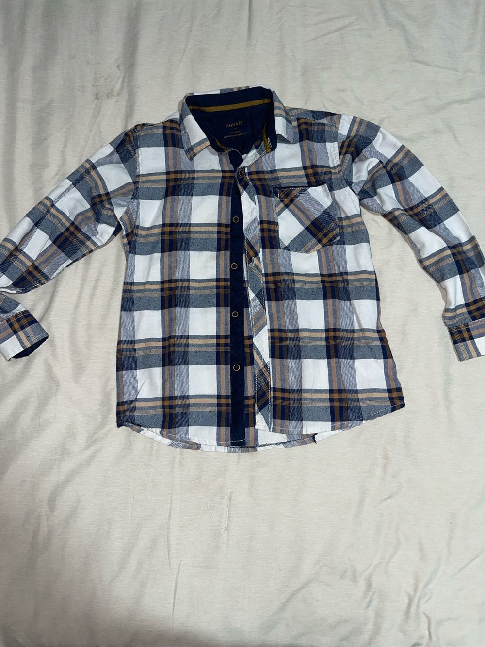 Nomad White, Navy & Tan Plaid Button-Down Shirt